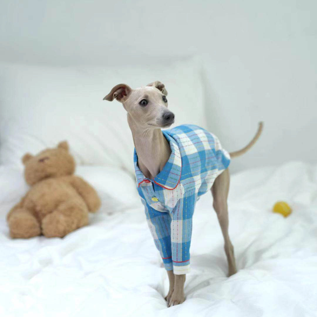 Cotton-Linen Plaid Pajamas for Greyhounds &amp; Whippets