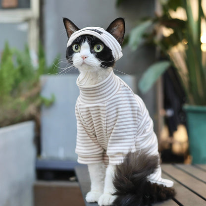 Cotton Stripe Turtleneck Shirt DevonRex Sphynx Cat Clothes