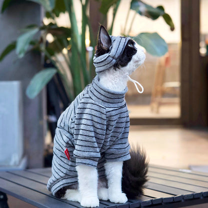Cotton Stripe Turtleneck Shirt DevonRex Sphynx Cat Clothes
