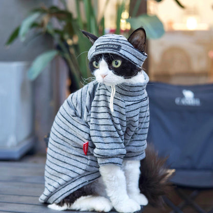 Cotton Stripe Turtleneck Shirt DevonRex Sphynx Cat Clothes