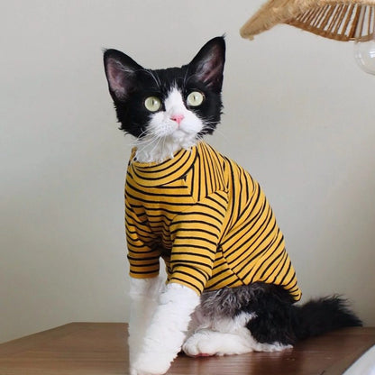 Cotton Stripe Turtleneck Shirt DevonRex Sphynx Cat Clothes