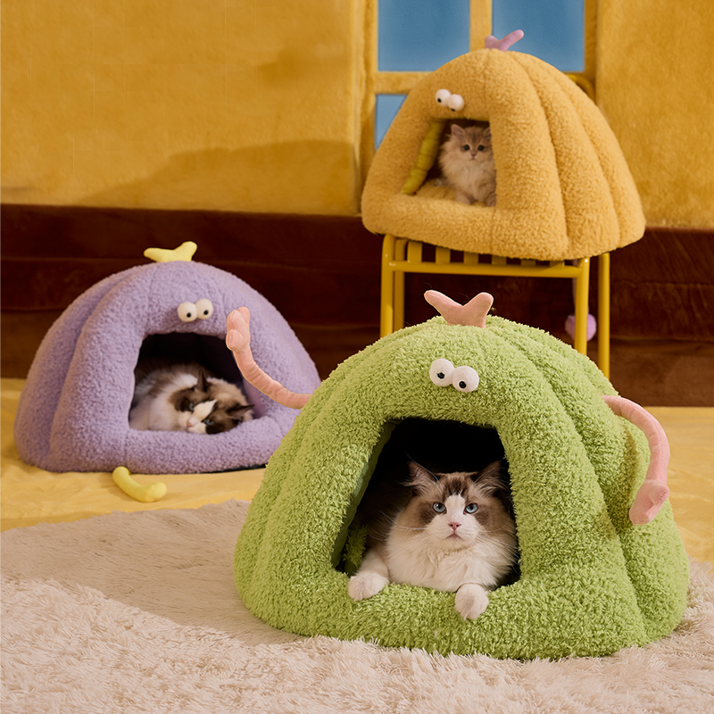 Cozy Plush Monster Cat Bed