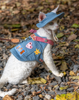 Cat Harness Backpack Set – Strawberry Denim (Harness, Leash & Hat)