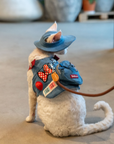 Denim Blue Patches Harness & Leash & Hat Set
