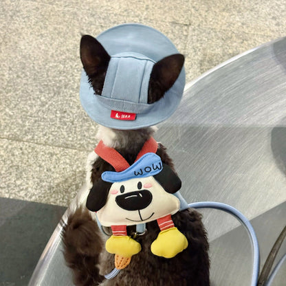 Cartoon Outdoor Cat Harness &amp; Leash + Hat Set