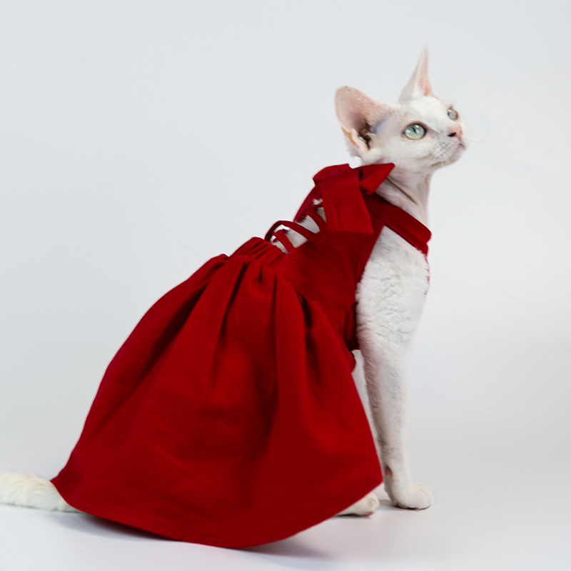 Elegant Red Backless Dress For Cats