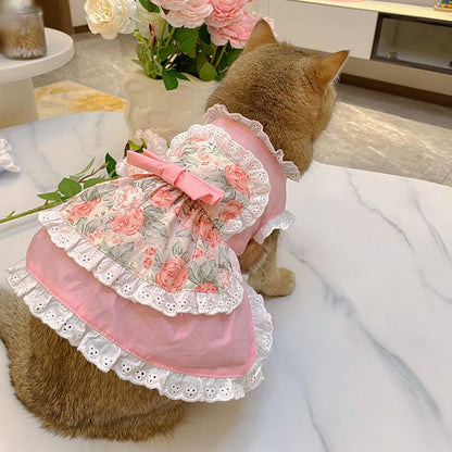 猫と犬用花柄レースメイドドレス