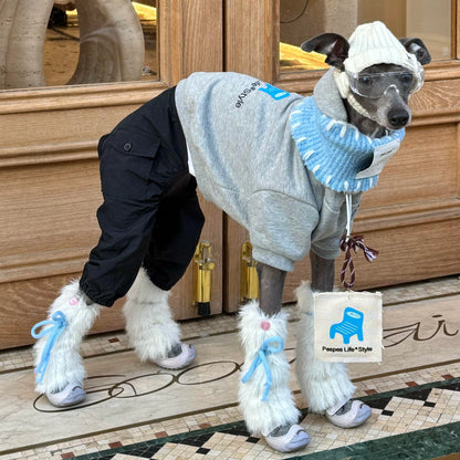 Gray Hoodie &amp; Blue Bandana Set for Greyhounds &amp; Whippets