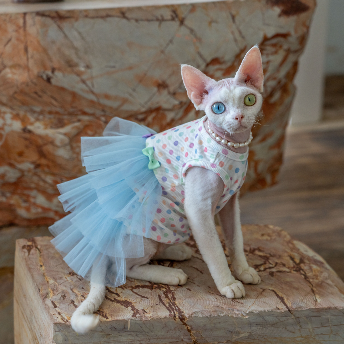 Layered Tulle Cake Dress with Wrinkle-Resistant Mesh Blue