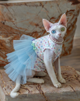 Layered Tulle Cake Dress with Wrinkle-Resistant Mesh Blue
