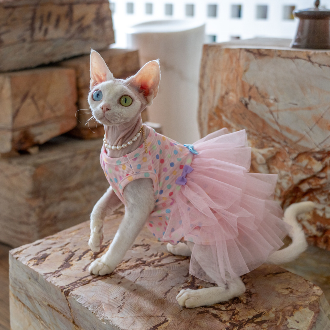 Layered Tulle Cake Dress with Wrinkle-Resistant Mesh Pink