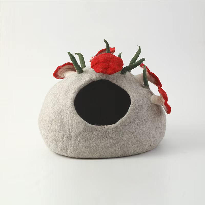 Mushroom Wool Cat Cave Cozy Hideaway for Cats