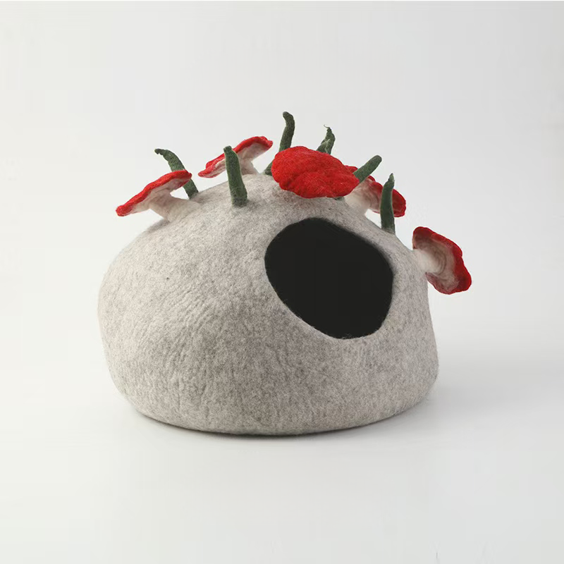Mushroom Wool Cat Cave Cozy Hideaway for Cats
