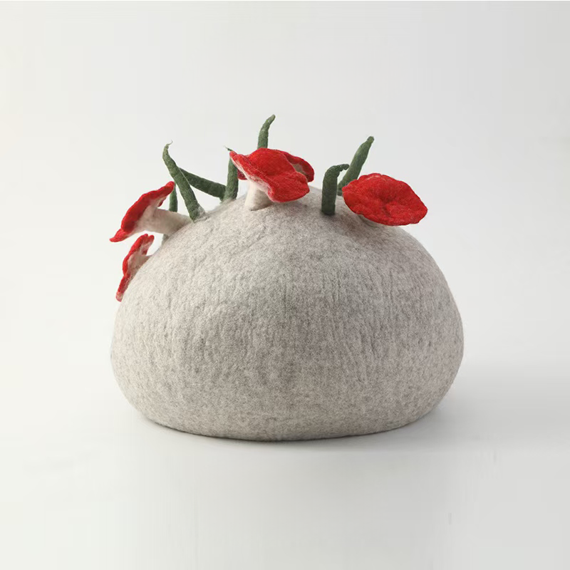 Mushroom Wool Cat Cave Cozy Hideaway for Cats