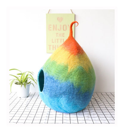 Rainbow Wool Cat Cave - Pet Bed