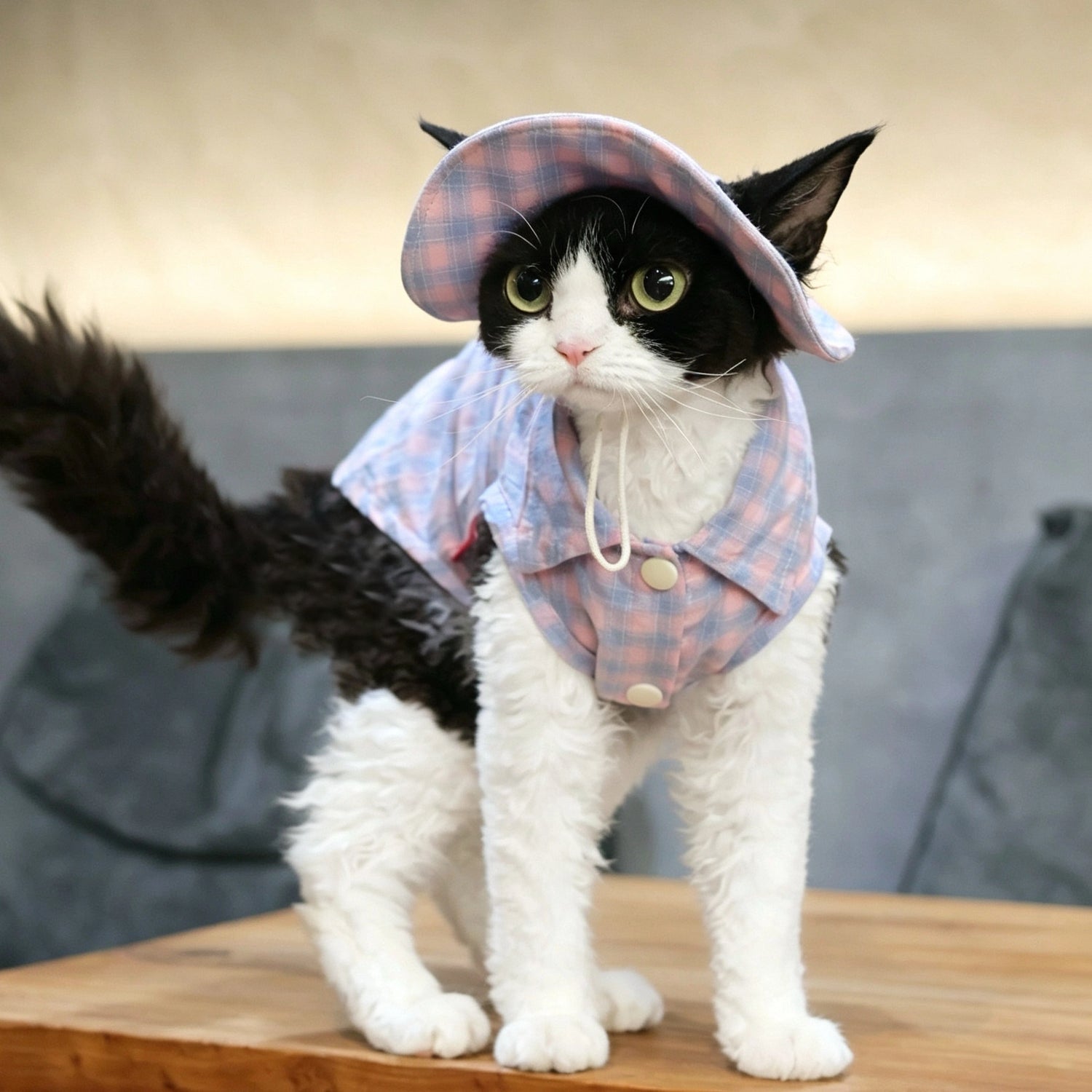 Pink Plaid Tank &amp; Hat+Bandana – Devon/Sphynx Cat Clothes