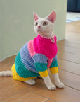 Sphynx Cat Rainbow Knit Sweater – Warm Pullover for Hairless Cats