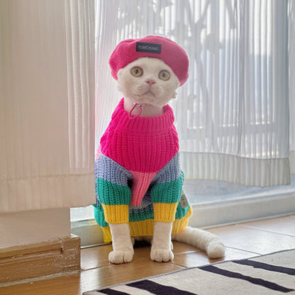 Rainbow Knit Sweater Sphynx Cat Clothes