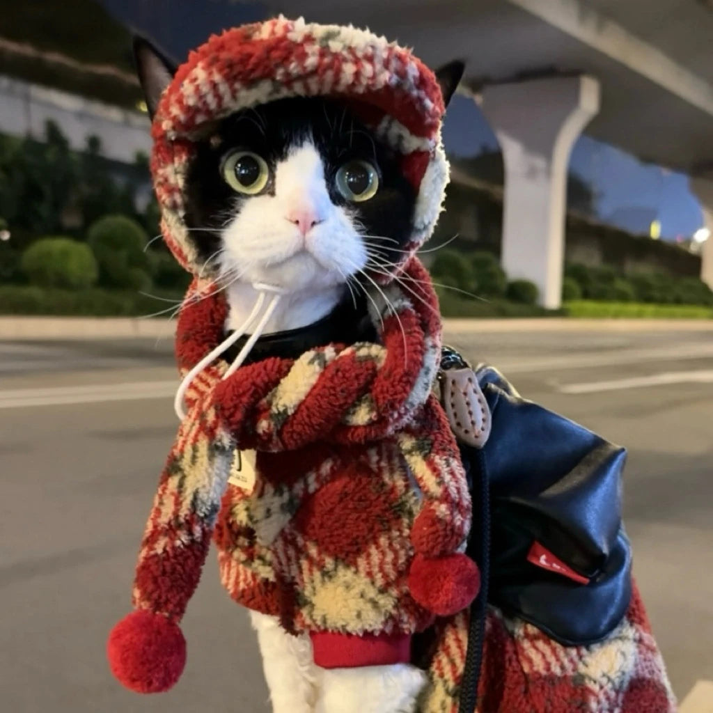 Red Plaid Set DevonRex Sphynx Cat Clothes