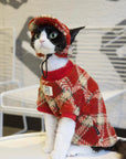 Red Plaid Set DevonRex Sphynx Cat Clothes