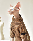 Sphynx Cat Turtleneck Shirt – Cotton Stripe (Beige & Green)