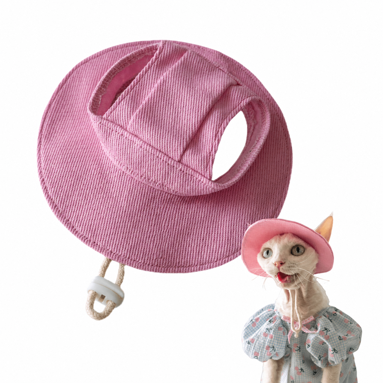 Sphynx Cat Bucket Hat – Cotton Denim Sun Hat with Ear Openings