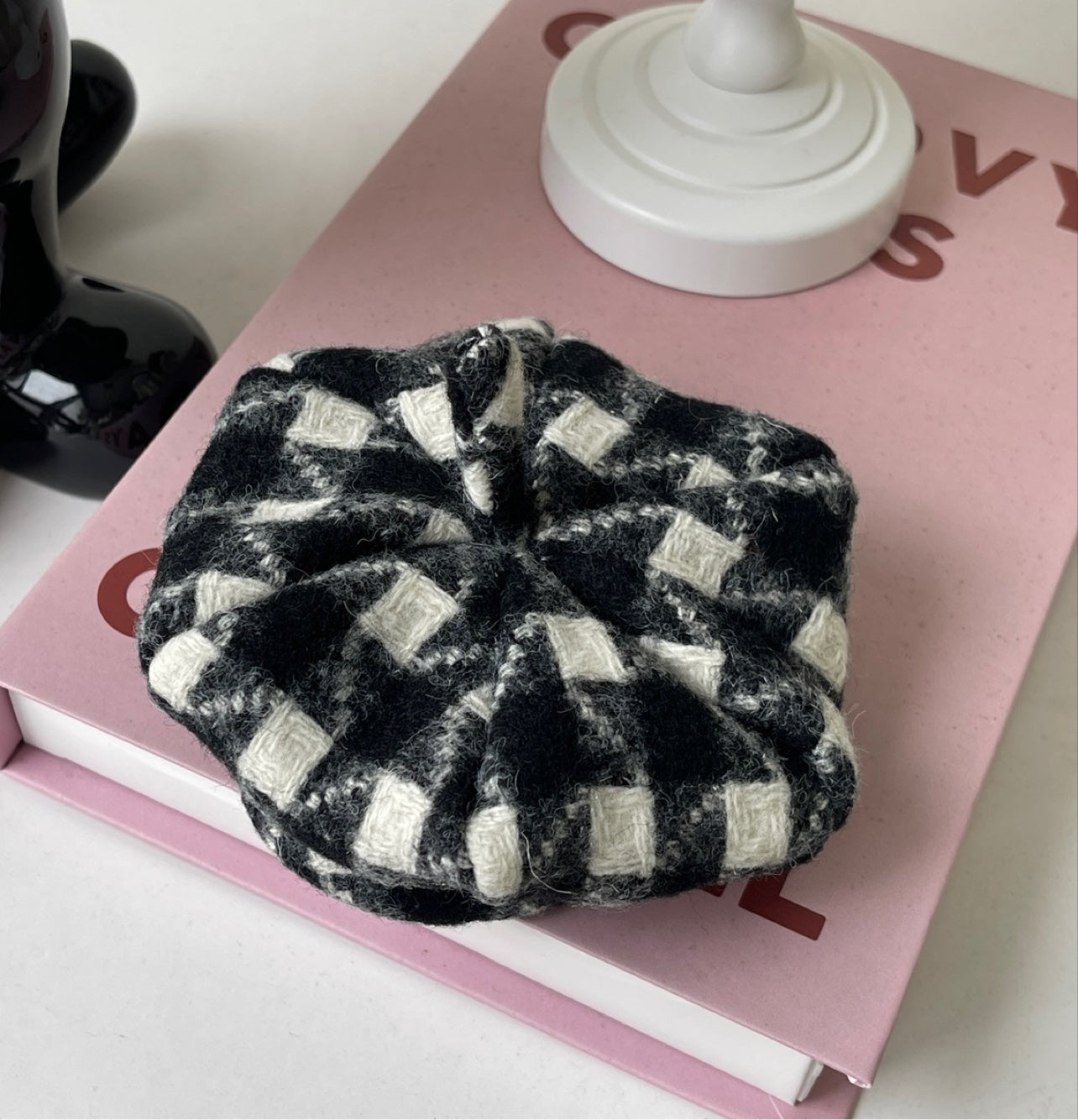 Plaid Wool Beret Hat for Cat