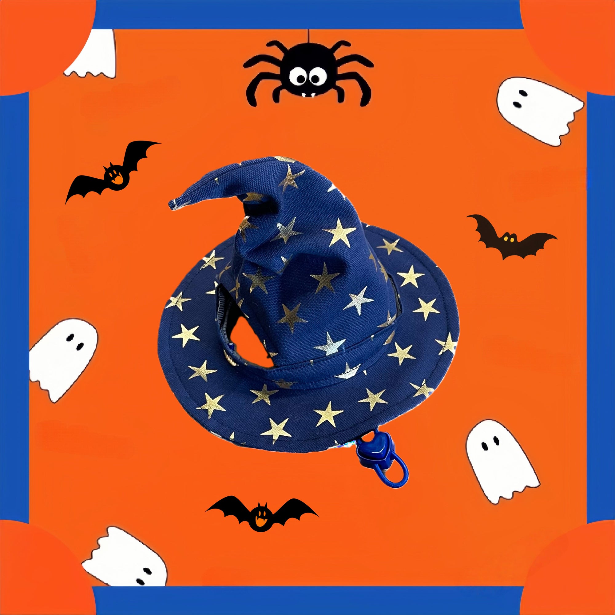 Blue gothic mage hat with ear cutout design, Halloween cat costume
