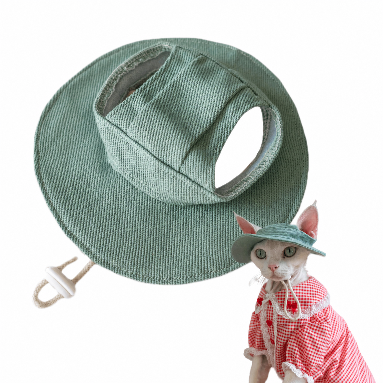 Sphynx Cat Bucket Hat – Cotton Denim Sun Hat with Ear Openings