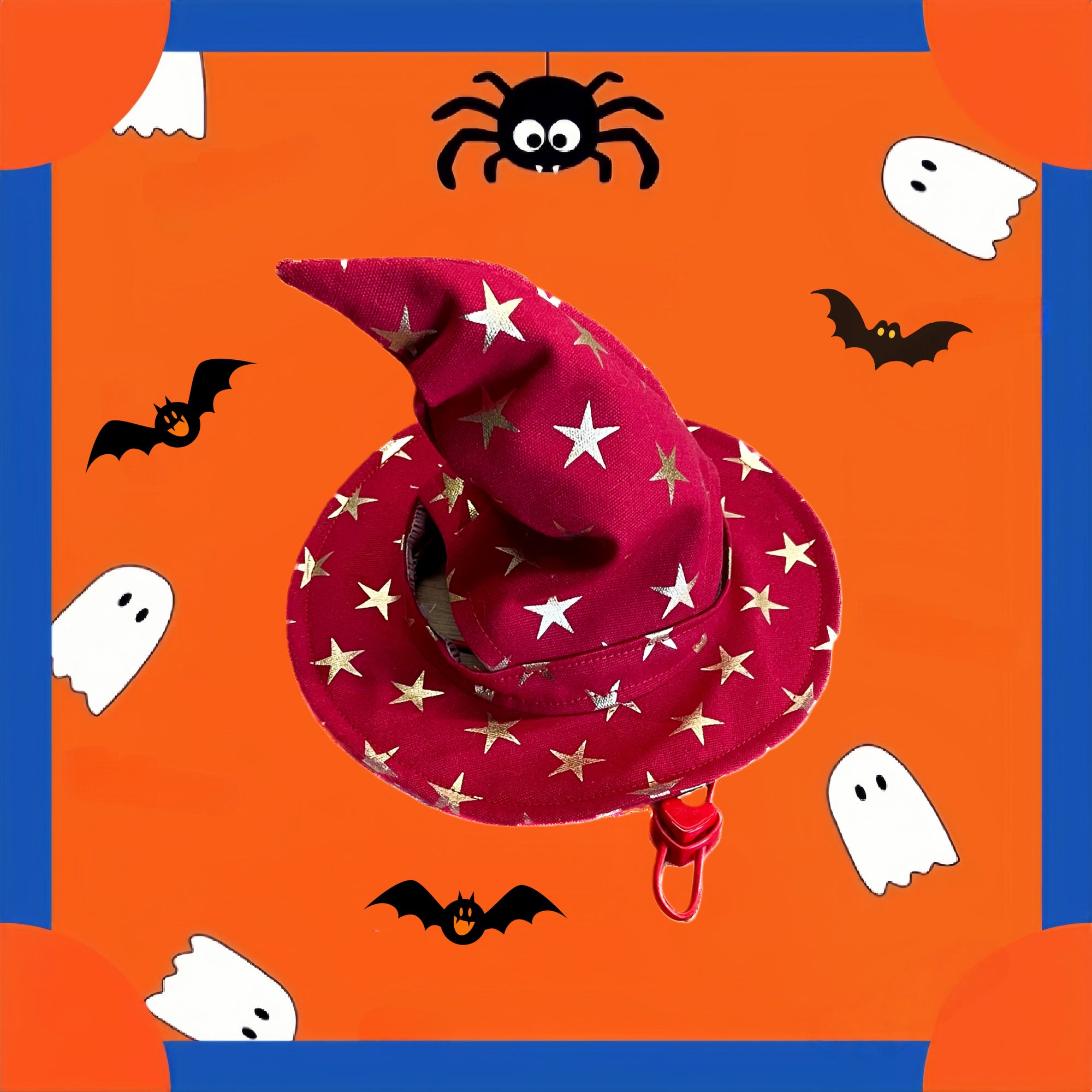 Red gothic mage hat with ear cutout design, Halloween cat costume