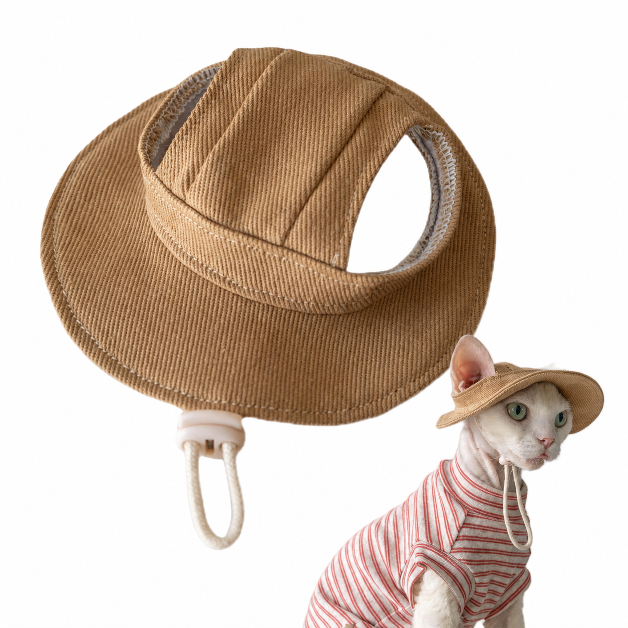 Sphynx Cat Bucket Hat – Cotton Denim Sun Hat with Ear Openings