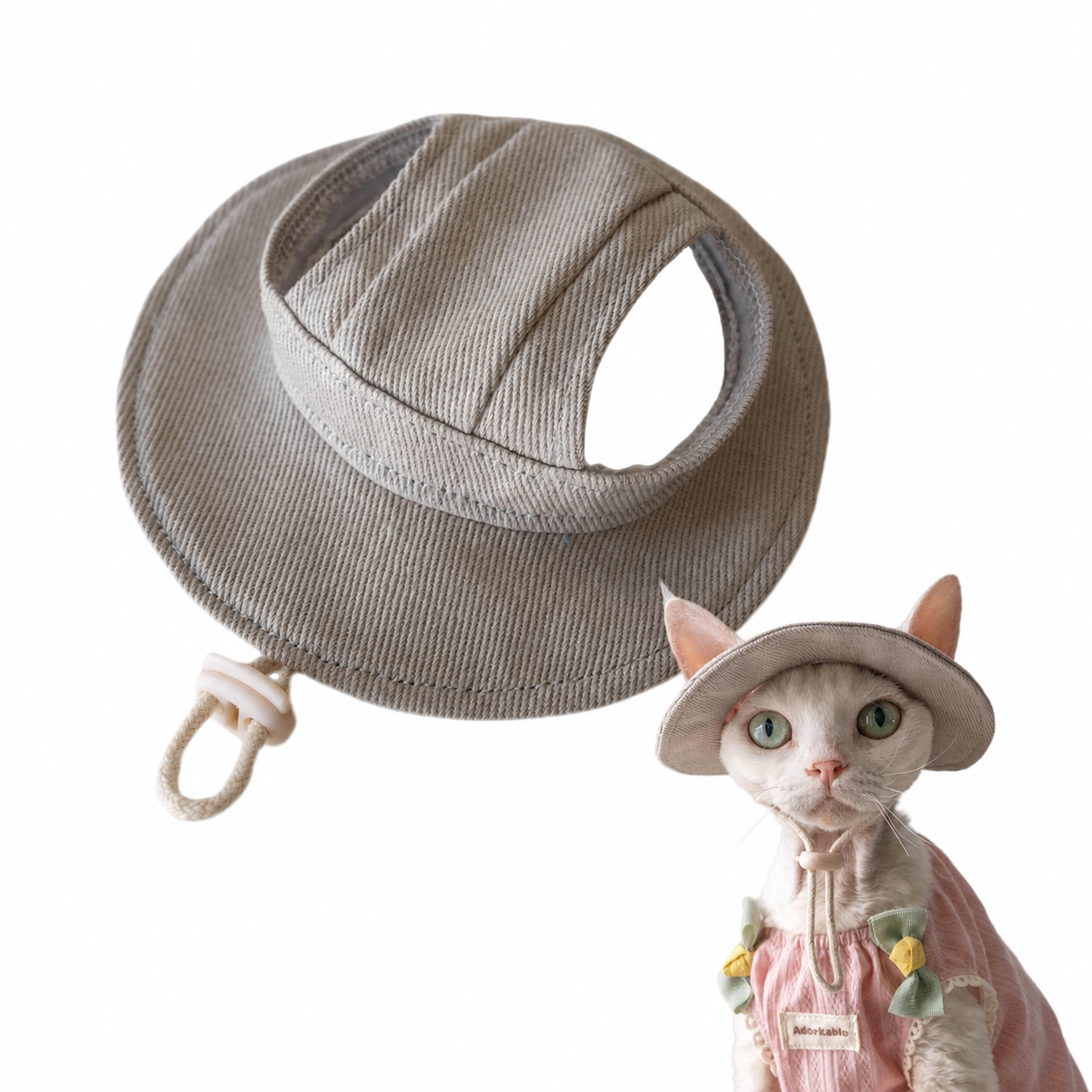 Sphynx Cat Bucket Hat – Cotton Denim Sun Hat with Ear Openings