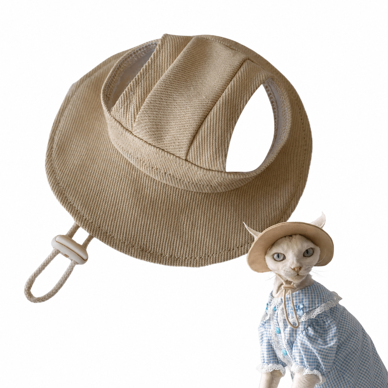 Sphynx Cat Bucket Hat – Cotton Denim Sun Hat with Ear Openings