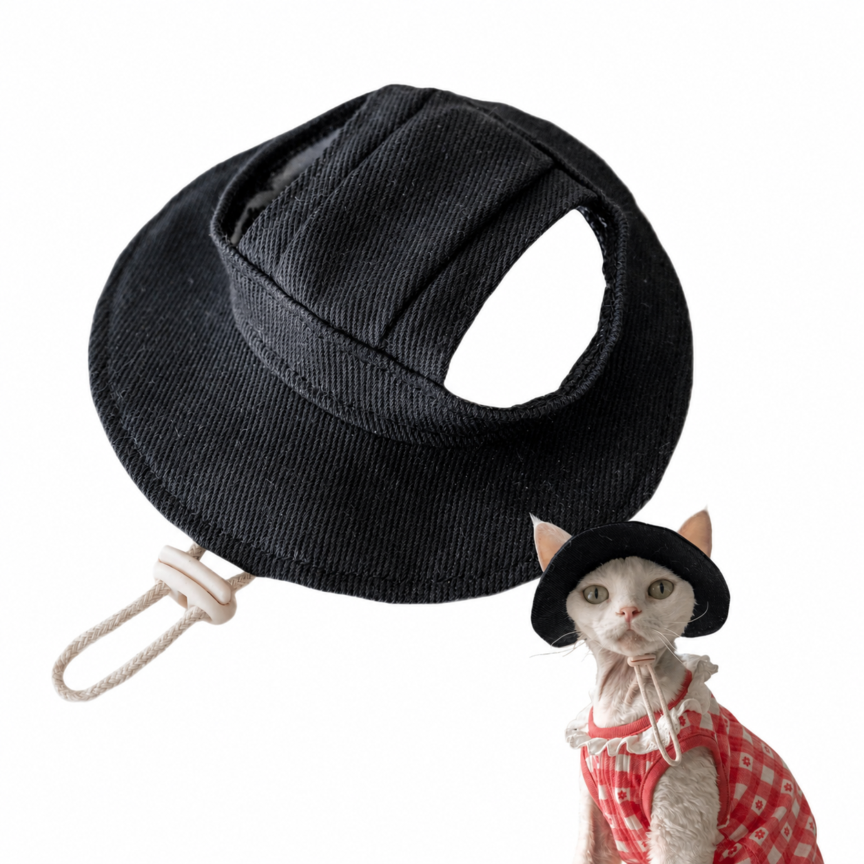Sphynx Cat Bucket Hat – Cotton Denim Sun Hat with Ear Openings