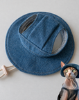 Sphynx Cat Bucket Hat – Cotton Denim Sun Hat with Ear Openings