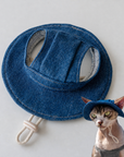 Sphynx Cat Bucket Hat – Cotton Denim Sun Hat with Ear Openings
