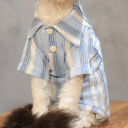 Sky Blue Striped Cotton Tee + Hat – Devon/Sphynx Cat Clothes
