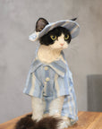 Sphynx Cat Outfit Set – Sky Blue Stripe Tee & Hat