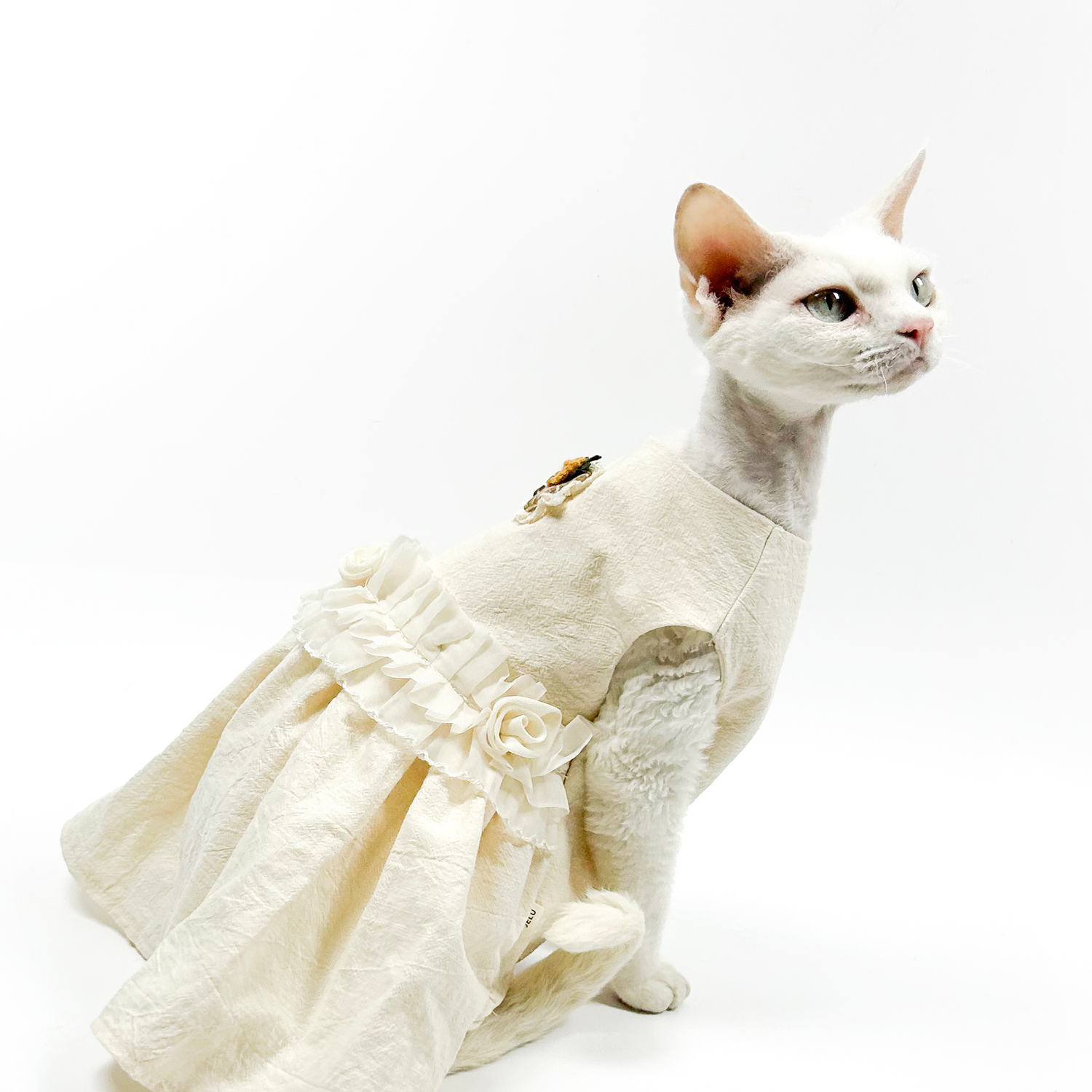 Elegant White Cotton Dress For Cats