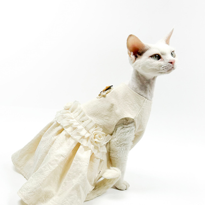 Elegant White Cotton Dress For Cats