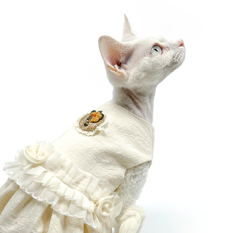 Elegant White Cotton Dress For Cats