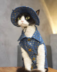Sphynx Cat Denim Vest Set – Star Wash Shirt, Hat & Buckle