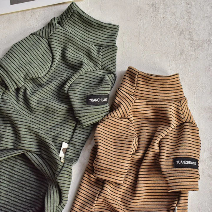 Sphynx Cat Turtleneck Shirt – Cotton Stripe (Beige &amp; Green)