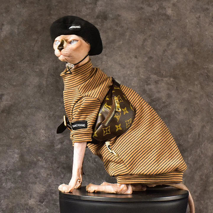 Stripe Turtleneck Shirt DevonRex Sphynx Cat Clothes