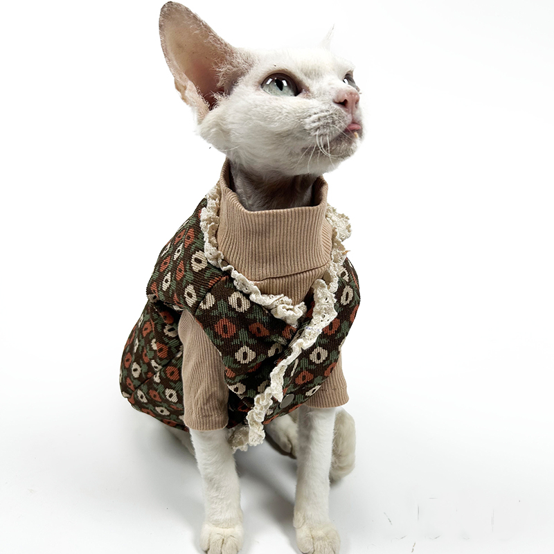 Warm Vest with White Lace Trim for Cat