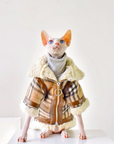 Sphynx Cat Winter Coat – Lamb Fleece with Check Collar