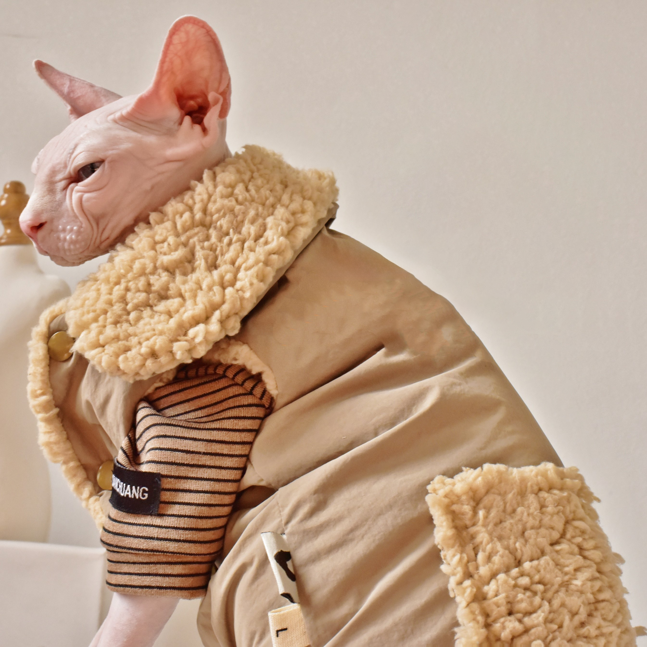 Weatherproof Faux Jacket Sphynx Cat Clothes