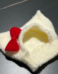 White with Red Bow Custom Knit Hat