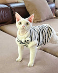 Sphynx Cat Fleece Onesie – Zebra Print Warm Bodysuit